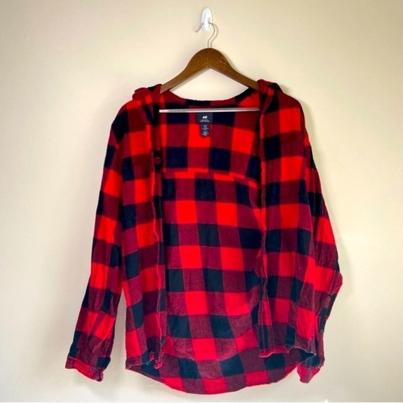 H&M Regular Fit Twill Shirt Oversized Flannel Button Down Red Medium - Picture 3 of 8